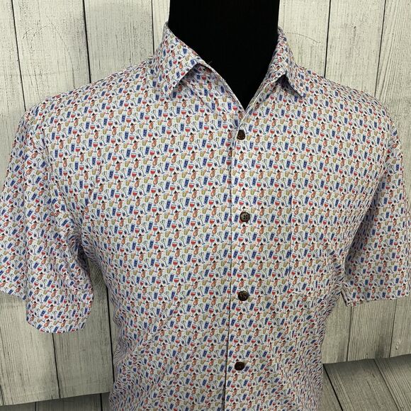 Tropical Bros Men's Large Alcohol Drinks AOP Moisture Wicking Button-Front Shirt - Picture 3 of 7